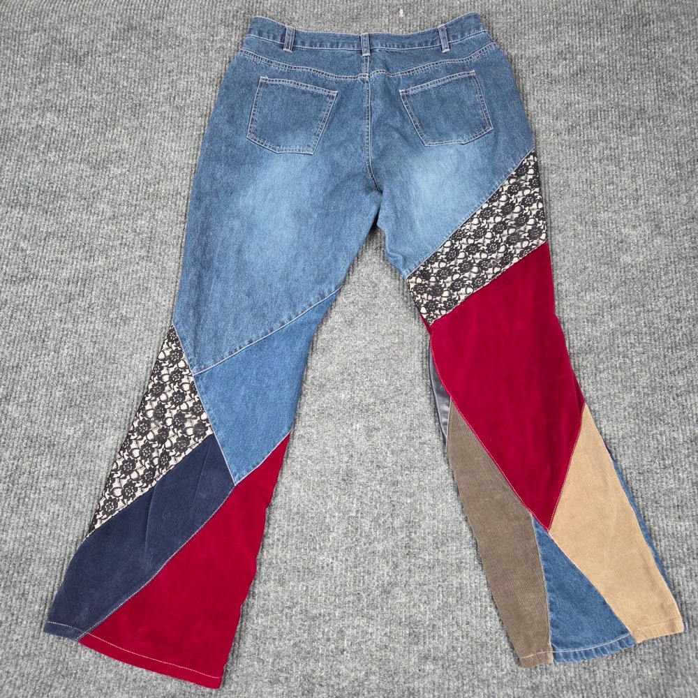 Carolina Blues Womens Patchwork Flare Jeans Blue Denim Corduroy Lace Size 16‎